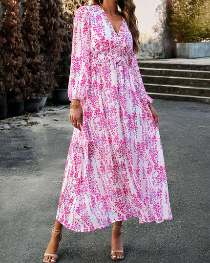 Chic Long Sleeve V-Neck Chiffon Dress - A Stylish Autumn-Winter Must-Have