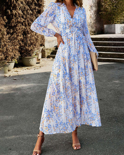 Chic Long Sleeve V-Neck Chiffon Dress - A Stylish Autumn-Winter Must-Have