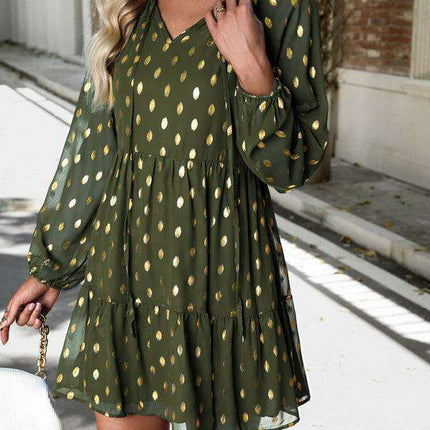 Elegant Long Sleeve Chiffon V-Neck Dress for Women - Fall Fashion