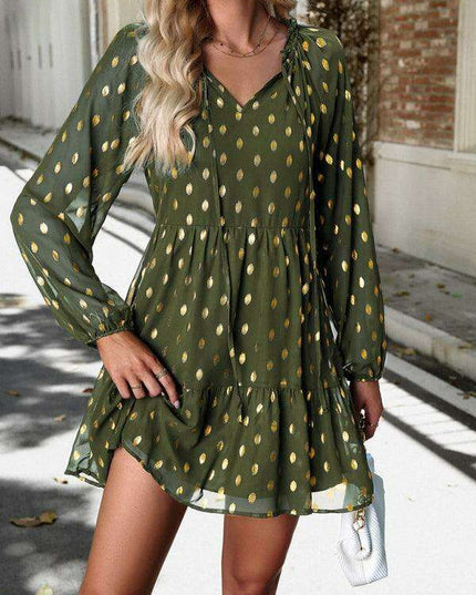 Elegant Long Sleeve Chiffon V-Neck Dress for Women - Fall Fashion