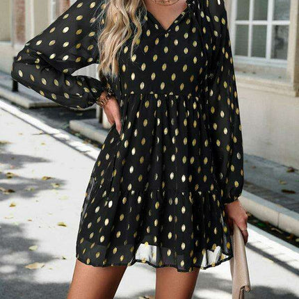 Elegant Long Sleeve Chiffon V-Neck Dress for Women - Fall Fashion