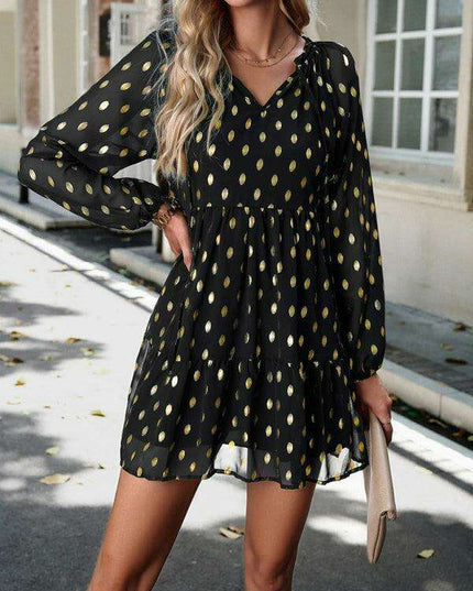 Elegant Long Sleeve Chiffon V-Neck Dress for Women - Fall Fashion