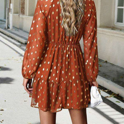 Elegant Long Sleeve Chiffon V-Neck Dress for Women - Fall Fashion