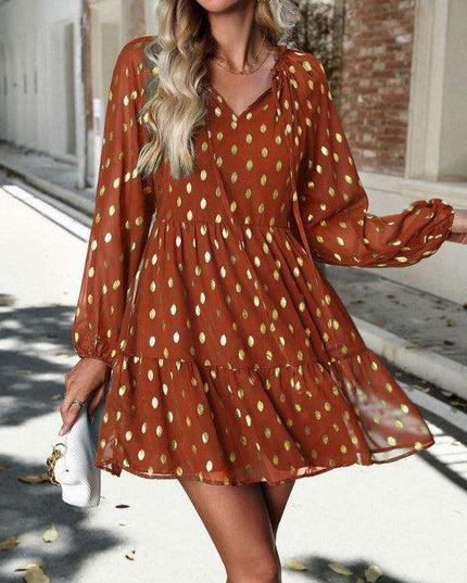 Elegant Long Sleeve Chiffon V-Neck Dress for Women - Fall Fashion