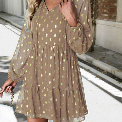 Elegant Long Sleeve Chiffon V-Neck Dress for Women - Fall Fashion