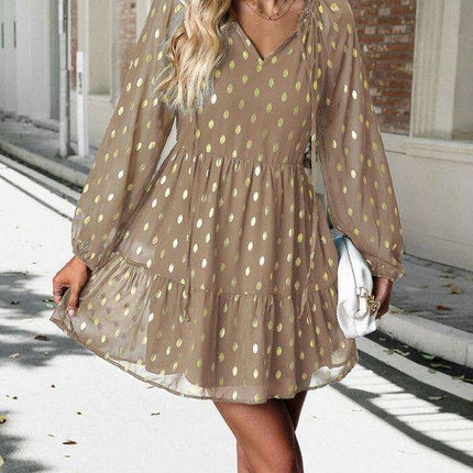 Elegant Long Sleeve Chiffon V-Neck Dress for Women - Fall Fashion