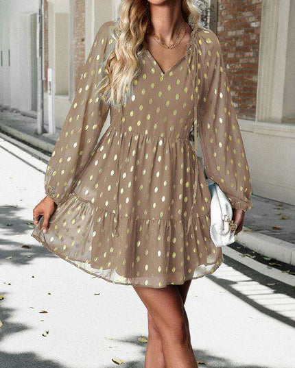 Elegant Long Sleeve Chiffon V-Neck Dress for Women - Fall Fashion