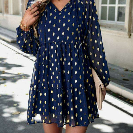 Elegant Long Sleeve Chiffon V-Neck Dress for Women - Fall Fashion