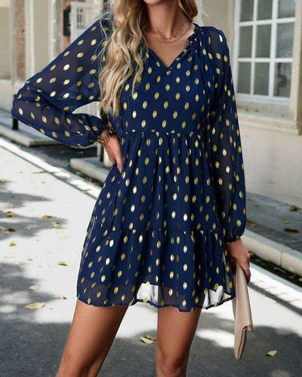 Elegant Long Sleeve Chiffon V-Neck Dress for Women - Fall Fashion