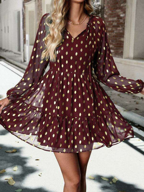 Elegant Long Sleeve Chiffon V-Neck Dress for Women - Fall Fashion