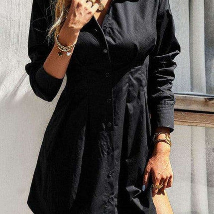 Elegant Cotton Blend Shirt Dress for Women in Solid Colors