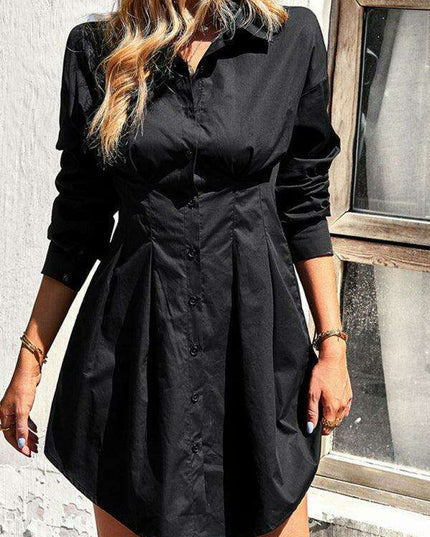 Elegant Cotton Blend Shirt Dress for Women in Solid Colors