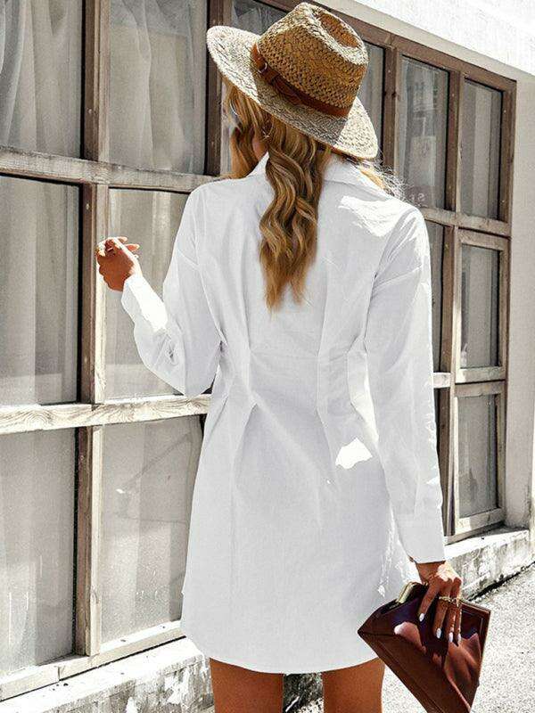 Elegant Cotton Blend Shirt Dress for Women in Solid Colors