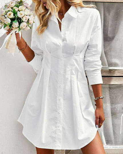 Elegant Cotton Blend Shirt Dress for Women in Solid Colors