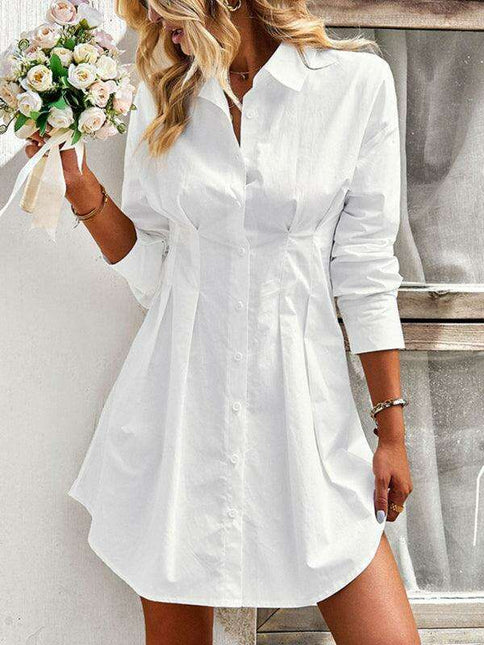 Elegant Cotton Blend Shirt Dress for Women in Solid Colors