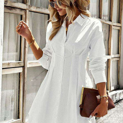 Elegant Cotton Blend Shirt Dress for Women in Solid Colors