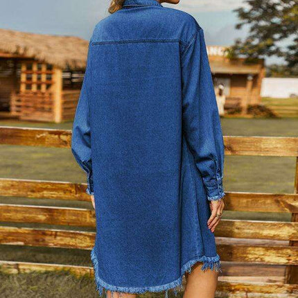 Vintage Chic Distressed Denim Dress - Effortlessly Stylish