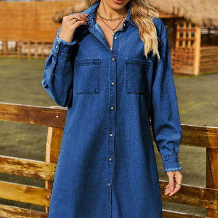 Vintage Chic Distressed Denim Dress - Effortlessly Stylish
