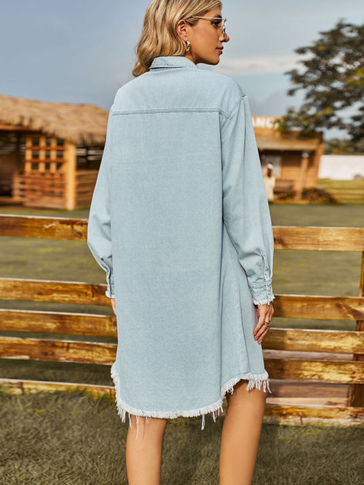 Vintage-Inspired Denim Dress with Distressed Sleeves for an Effortlessly Chic Vibe