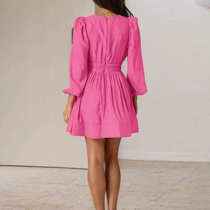 Elegant Long Sleeve V-Neck Pleated Dress - Effortless Style