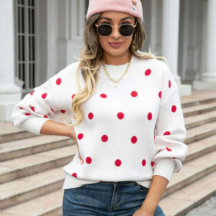 Women's Fashion Knit Polka Dot Pullover