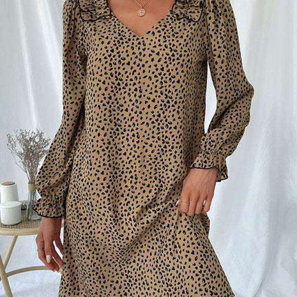 Fierce Chic Leopard Print Long Sleeve Dress - A Wardrobe Essential for Women
