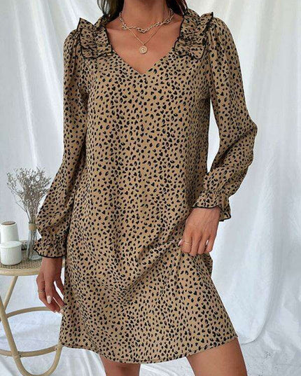 Fierce Chic Leopard Print Long Sleeve Dress - A Wardrobe Essential for Women