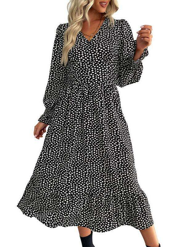 Chic Botanical Print Long Sleeve Dress for Women