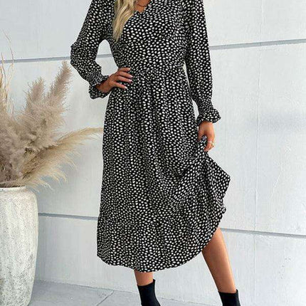 Chic Botanical Print Long Sleeve Dress for Women