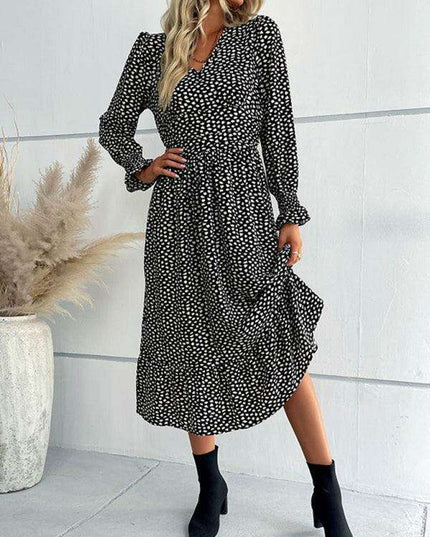 Chic Botanical Print Long Sleeve Dress for Women
