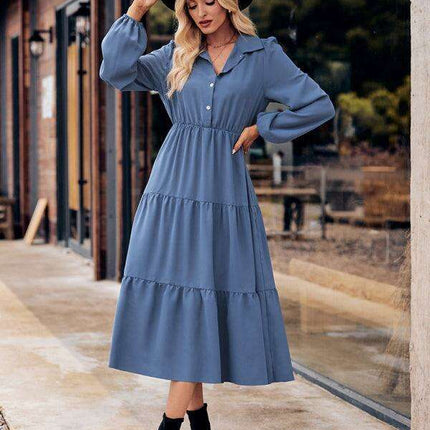 Chic Comfort: Long Sleeve Printed Shirt Dress with Button Detail