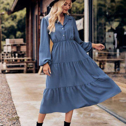 Chic Comfort: Long Sleeve Printed Shirt Dress with Button Detail