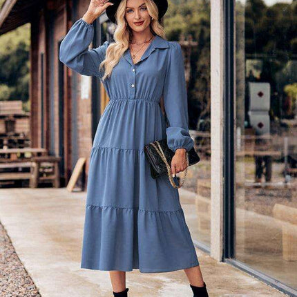Chic Comfort: Long Sleeve Printed Shirt Dress with Button Detail