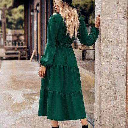 Chic Comfort: Long Sleeve Printed Shirt Dress with Button Detail