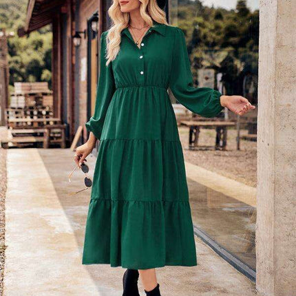 Chic Comfort: Long Sleeve Printed Shirt Dress with Button Detail