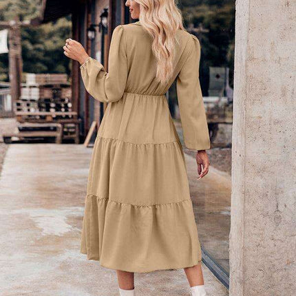 Chic Comfort: Long Sleeve Printed Shirt Dress with Button Detail