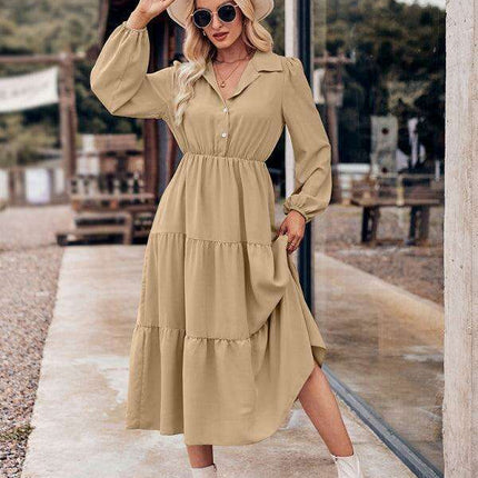 Chic Comfort: Long Sleeve Printed Shirt Dress with Button Detail