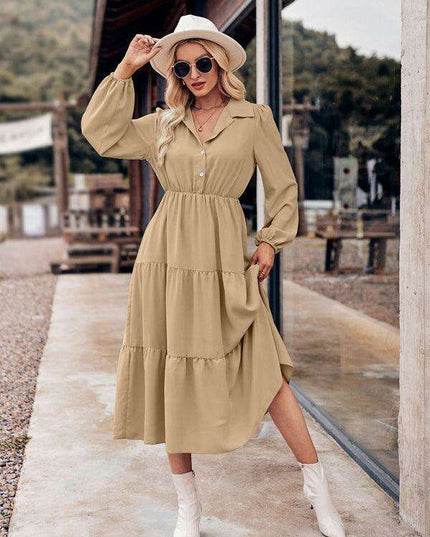 Chic Comfort: Long Sleeve Printed Shirt Dress with Button Detail