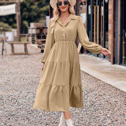 Chic Comfort: Long Sleeve Printed Shirt Dress with Button Detail