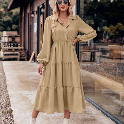 Chic Comfort: Long Sleeve Printed Shirt Dress with Button Detail