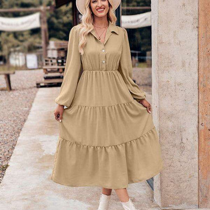 Chic Comfort: Long Sleeve Printed Shirt Dress with Button Detail