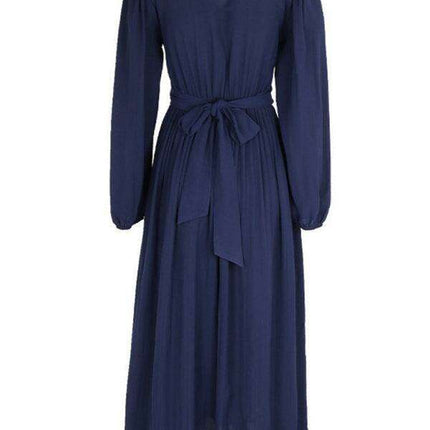 Sophisticated Long Sleeve Bandage Waist Dress with Slit for Women