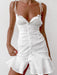 Elegant White V-Neck Ruffle Skirt Bodycon Slip Dress - Perfect for Nights Out
