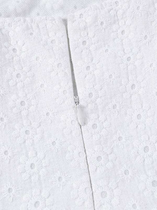 Chic Slim Fit French Embroidered Dress with Waist-Cinching Elegance