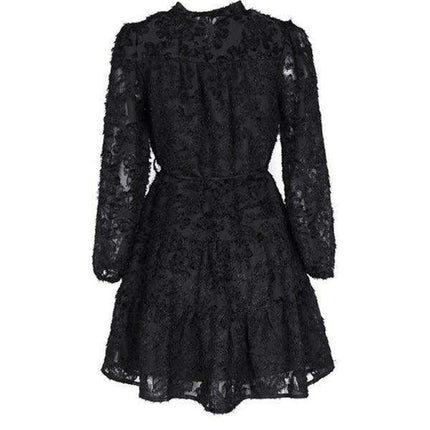 Chic Solid Jacquard Long Sleeve Dress for Women