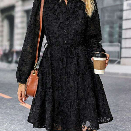 Chic Solid Jacquard Long Sleeve Dress for Women