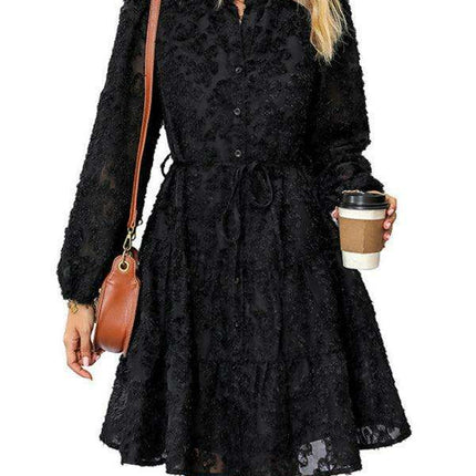 Chic Solid Jacquard Long Sleeve Dress for Women