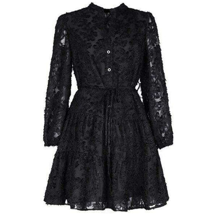 Chic Solid Jacquard Long Sleeve Dress for Women