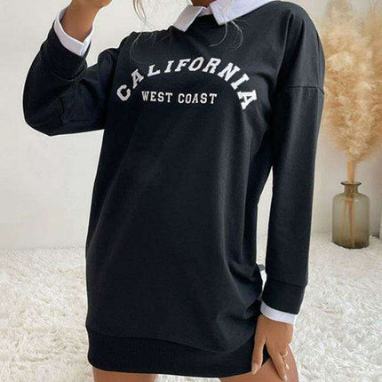 Elegant Lapel Detail Long-Sleeve Knit Sweater Dress for Women