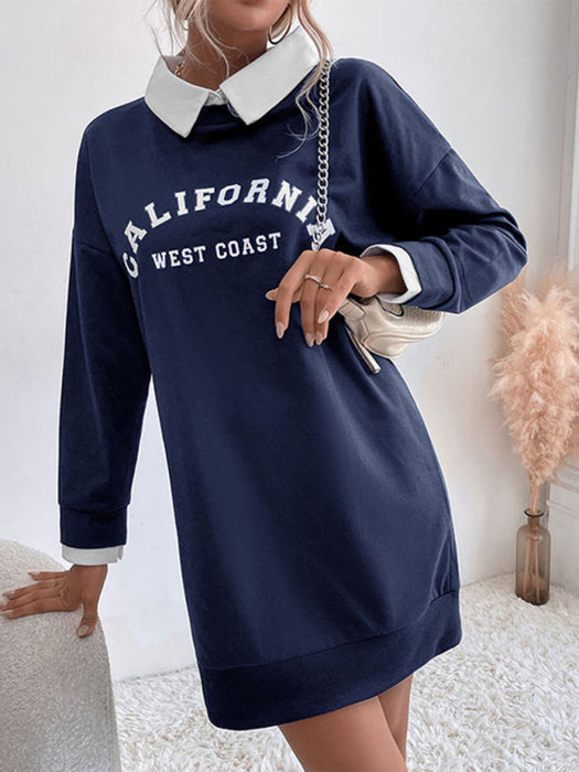 Chic Women's Long-Sleeved Lapel Knit Sweater Dress